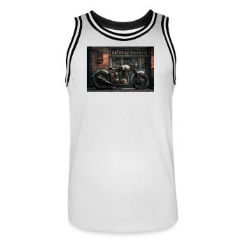 Old Bike [3] - Men's Basketball Jersey - white/black - Front - AI Model Male 185 dark (185cm)
