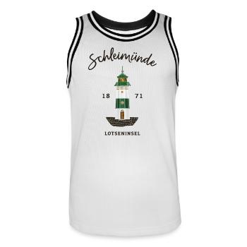 Kappeln, Leuchtturm Schleimünde, Schlei / Ostsee - Männer Basketball-Trikot - Weiß/Schwarz - Vorne - AI Model Male 185 dark (185cm)