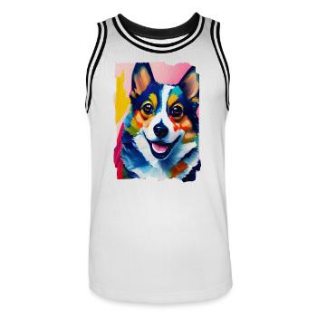 Portrait De Chien Corgi - Maillot de basket Homme - blanc/noir - Devant - AI Model Male 185 dark (185cm)