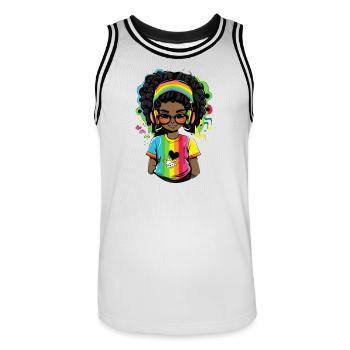 Leuchtender Reggae-Pullover mit Rainbow-Design - Männer Basketball-Trikot - Weiß/Schwarz - Vorne - AI Model Male 185 dark (185cm)