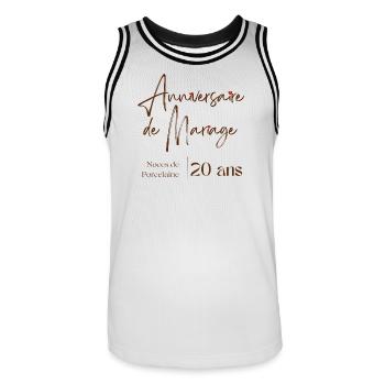 Anniversaire de mariage 20 ans Noces de Porcelaine - Maillot de basket Homme - blanc/noir - Devant - AI Model Male 185 dark (185cm)