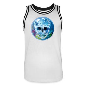 extravaganter kolorierter Totenkopf unter Wasser - Männer Basketball-Trikot - Weiß/Schwarz - Vorne - AI Model Male 185 dark (185cm)