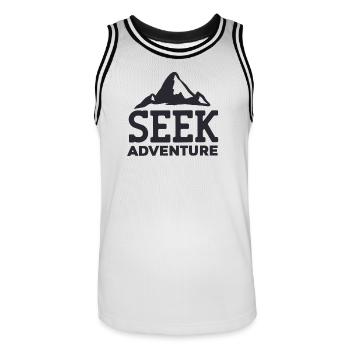 Cherche l'aventure - Voyage message inspirant - Maillot de basket Homme - blanc/noir - Devant - AI Model Male 185 dark (185cm)