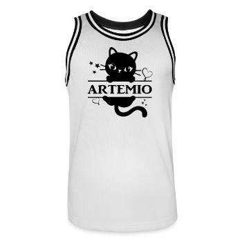 T-Shirt Artemio T-Shirt Katze Geschenkidee Katze Katze - Männer Basketball-Trikot - Weiß/Schwarz - Vorne - AI Model Male 185 dark (185cm)