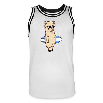 Surfboard Alpaca Surfing - Men's Basketball Jersey - white/black - Front - AI Model Male 185 dark (185cm)