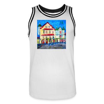 Urban Landscape in Expressionism - Men's Basketball Jersey - white/black - Front - AI Model Male 185 dark (185cm)