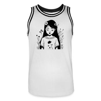 Abstract Cosmic Wave Pattern Tee - Men's Basketball Jersey - white/black - Front - AI Model Male 185 dark (185cm)