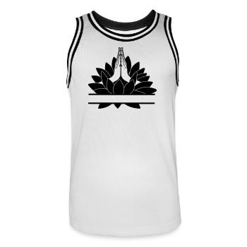 Barre de texte Namaste Deux mains de Lotus - Maillot de basket Homme - blanc/noir - Devant - AI Model Male 185 dark (185cm)
