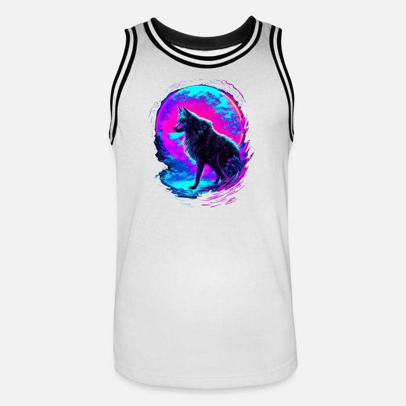 Wolf Neon Moon Synthwave - Maillot de basket Homme - blanc/noir