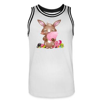 Lapin mignon avec barbe à papa et bonbons - Maillot de basket Homme - blanc/noir - Devant - AI Model Male 185 dark (185cm)