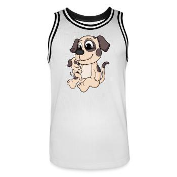 Hund Familie - Hund mit Baby - Männer Basketball-Trikot - Weiß/Schwarz - Vorne - AI Model Male 185 dark (185cm)