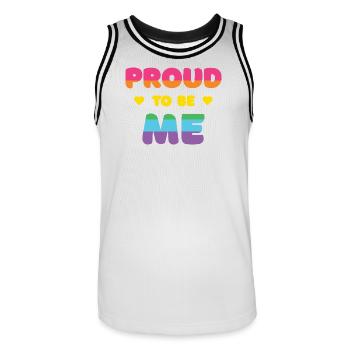 LGBTQ+ Pride to Be Me - Pride Month - Men's Basketball Jersey - white/black - Front - AI Model Male 185 dark (185cm)