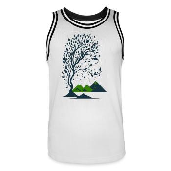 Tree and mountains minimalist - Men's Basketball Jersey - white/black - Front - AI Model Male 185 dark (185cm)