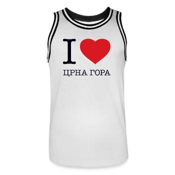 I LOVE MONTENEGRO - Men's Basketball Jersey - white/black - Front - AI Model Male 185 dark (185cm)