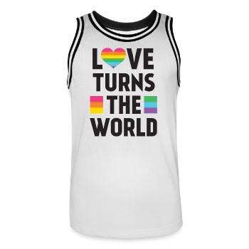 Pride Month LGBT - Liebe dreht die Welt - Männer Basketball-Trikot - Weiß/Schwarz - Vorne - AI Model Male 185 dark (185cm)