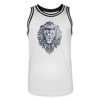 Tête de lion style tatouage maori - Maillot de basket Homme - blanc/noir - Devant - AI Model Male 185 dark (185cm)