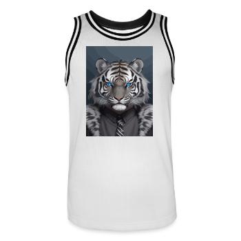 Black and grey royal tiger head with blue eyes - Men's Basketball Jersey - white/black - Front - AI Model Male 185 dark (185cm)