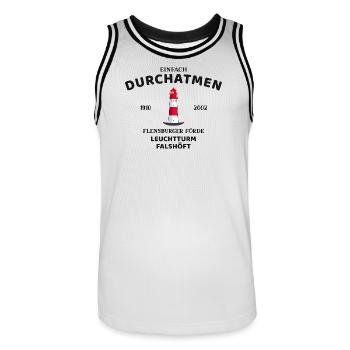 Flensburger Förde, Leuchtturm Falshöft, Durchatmen - Männer Basketball-Trikot - Weiß/Schwarz - Vorne - AI Model Male 185 dark (185cm)