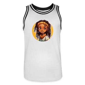 Lässiger Dreadlocks-Stil mit bunter Kopfbedeckung - Männer Basketball-Trikot - Weiß/Schwarz - Vorne - AI Model Male 185 dark (185cm)