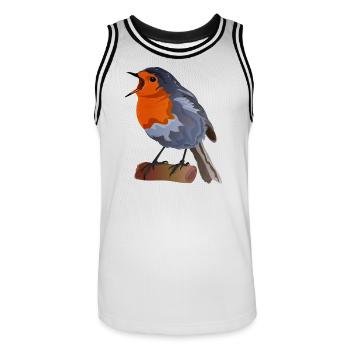 Robin Bird Illustration on Textile - Men's Basketball Jersey - white/black - Front - AI Model Male 185 dark (185cm)