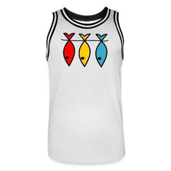 RETIREMENT. HAPPY RETIREMENT. HAPPY RETIREMENT - Men's Basketball Jersey - white/black - Front - AI Model Male 185 dark (185cm)