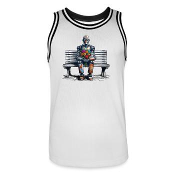 Robot Bench Flowers Robot Love Rusty Art - Men's Basketball Jersey - white/black - Front - AI Model Male 185 dark (185cm)