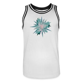 Branche de houx en turquoise, argent et rose sombre - Maillot de basket Homme - blanc/noir - Devant - AI Model Male 185 dark (185cm)