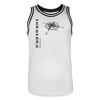 Koordinaten Goslar - Männer Basketball-Trikot - Weiß/Schwarz - Vorne - AI Model Male 185 dark (185cm)