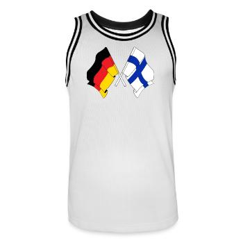 Two flags crossed of Germany, flag Finland - Men's Basketball Jersey - white/black - Front - AI Model Male 185 dark (185cm)