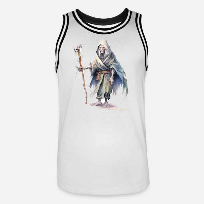 Negromante con mantello e bastone a teschio - Maglia da basket per uomo - bianco/nero