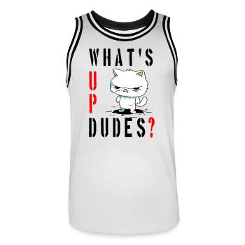 whats up dudes? Angry Cat - Männer Basketball-Trikot - Weiß/Schwarz - Vorne - AI Model Male 185 dark (185cm)