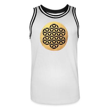 Cercle de Yoga Fleur de Vie Motif Or om Namaste - Maillot de basket Homme - blanc/noir - Devant - AI Model Male 185 dark (185cm)