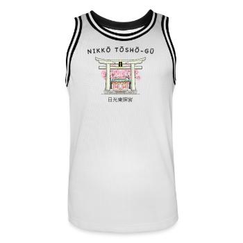 Nikko Japan, Welterbe Schrein Tosho-gu, Zeichnung - Männer Basketball-Trikot - Weiß/Schwarz - Vorne - AI Model Male 185 dark (185cm)