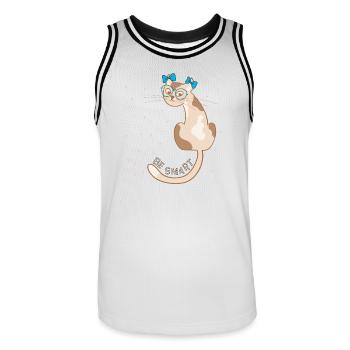 Cat, be smart - Men's Basketball Jersey - white/black - Front - AI Model Male 185 dark (185cm)