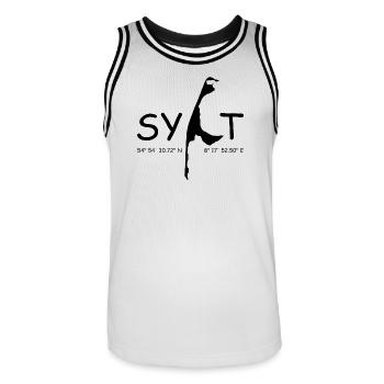Sylt - Insel mit Koordinaten - Männer Basketball-Trikot - Weiß/Schwarz - Vorne - AI Model Male 185 dark (185cm)