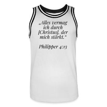 Philipper 4:13 Bibelvers: Alles vermag ich - Männer Basketball-Trikot - Weiß/Schwarz - Vorne - AI Model Male 185 dark (185cm)