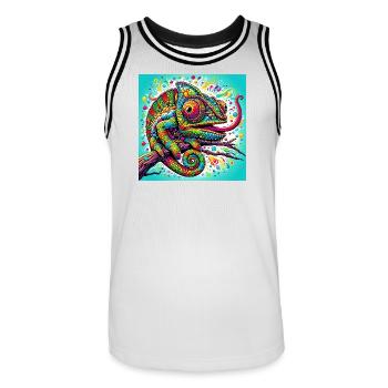 Caméléon - Maillot de basket Homme - blanc/noir - Devant - AI Model Male 185 dark (185cm)