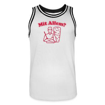 Mit Allem? - Männer Basketball-Trikot - Weiß/Schwarz - Vorne - AI Model Male 185 dark (185cm)