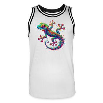 Gecko - Männer Basketball-Trikot - Weiß/Schwarz - Vorne - AI Model Male 185 dark (185cm)