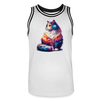 Chat - Maillot de basket Homme - blanc/noir - Devant - AI Model Male 185 dark (185cm)