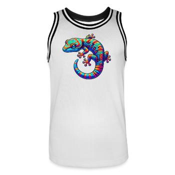 Gecko - Männer Basketball-Trikot - Weiß/Schwarz - Vorne - AI Model Male 185 dark (185cm)
