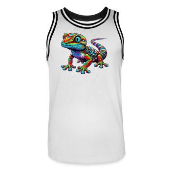 Gecko - Men's Basketball Jersey - white/black - Front - AI Model Male 185 dark (185cm)
