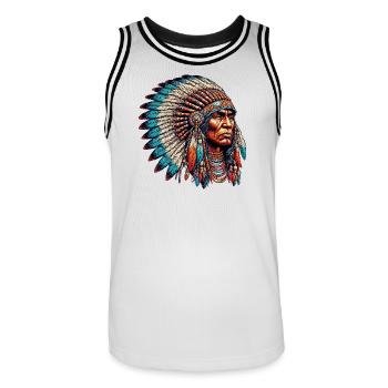 Amérindien Peau rouge d’Amérique - Maillot de basket Homme - blanc/noir - Devant - AI Model Male 185 dark (185cm)