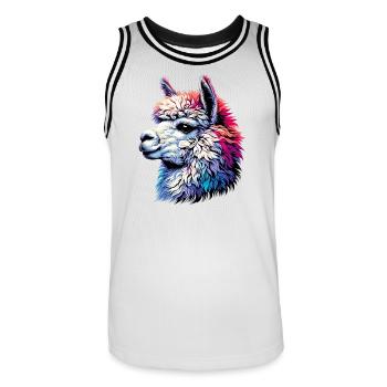 Alpaka - Männer Basketball-Trikot - Weiß/Schwarz - Vorne - AI Model Male 185 dark (185cm)