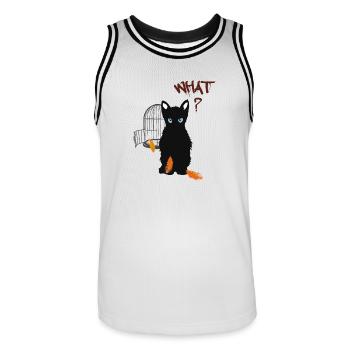 Little black cute kitten and bird - Men's Basketball Jersey - white/black - Front - AI Model Male 185 dark (185cm)