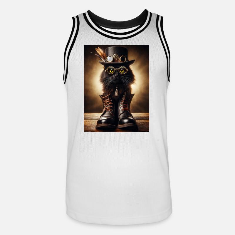 Chat noir Steampunk avec accessoires élégants - Maillot de basket Homme - blanc/noir