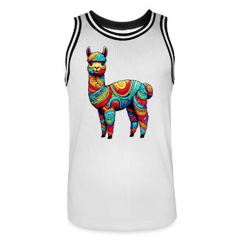 Alpaka - Männer Basketball-Trikot - Weiß/Schwarz - Vorne - AI Model Male 185 dark (185cm)
