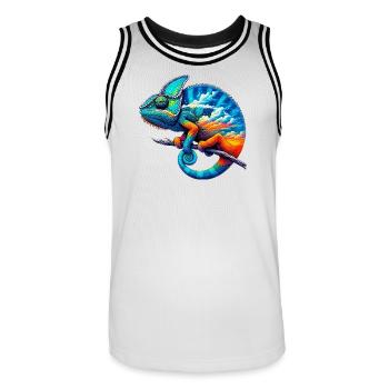 Caméléon - Maillot de basket Homme - blanc/noir - Devant - AI Model Male 185 dark (185cm)