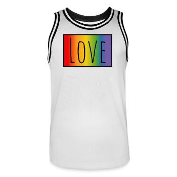 CSD Tshirt Regenbogen Love - Männer Basketball-Trikot - Weiß/Schwarz - Vorne - AI Model Male 185 dark (185cm)
