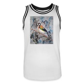 Peinture acrylique avec Stiglitz sur branche d’arbre - Maillot de basket Homme - blanc/noir - Devant - AI Model Male 185 dark (185cm)